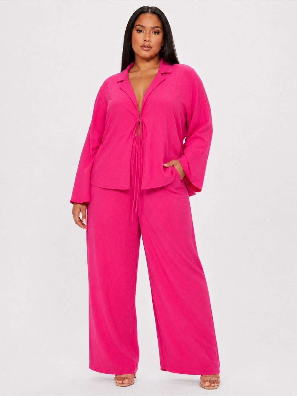 Fashion Nova Stoppin By Pant Set Hot Pink Size L NWT 2 Piece Wide Leg Set